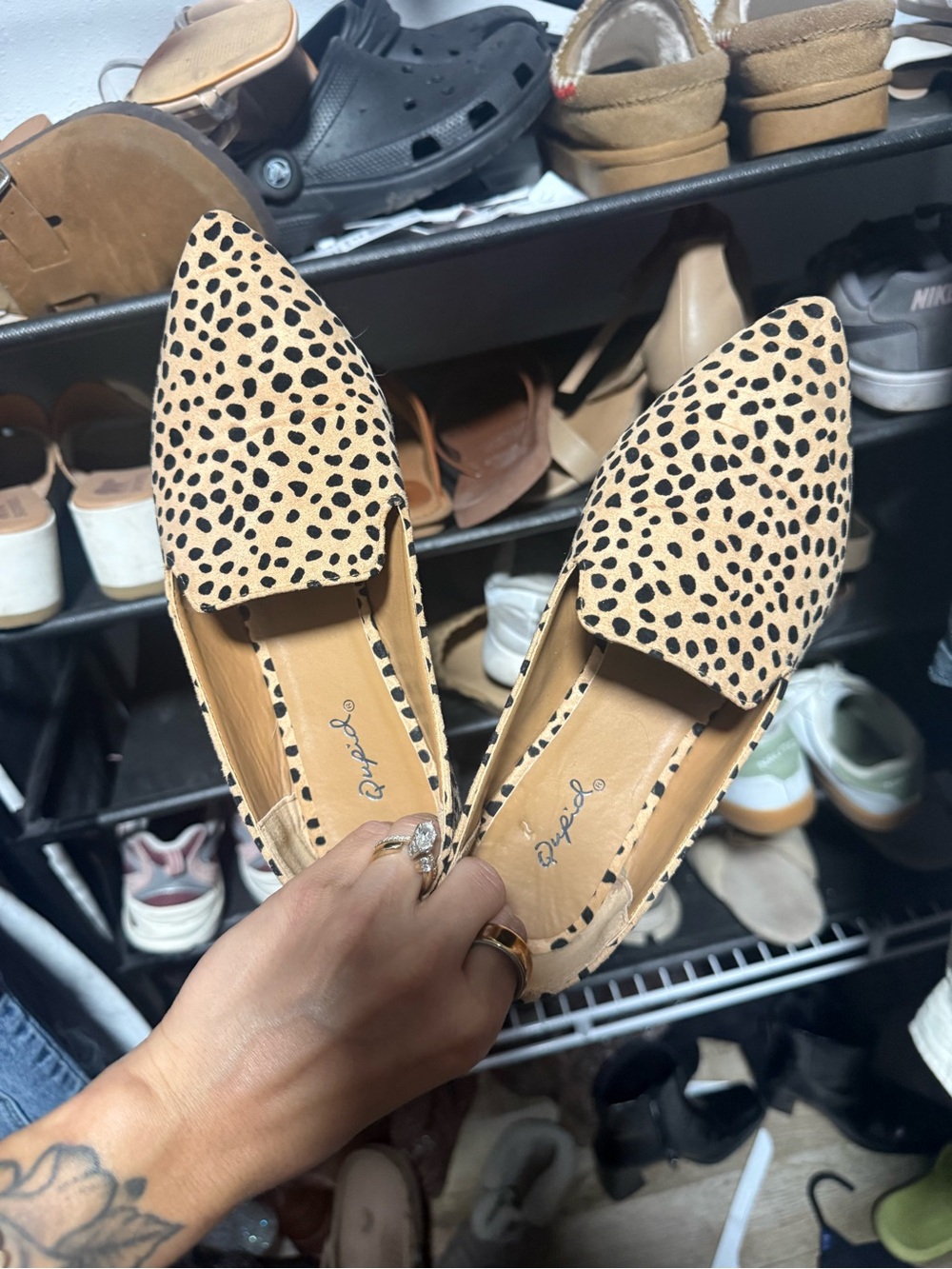 Qupid Beige Leopard-Print Pointed Toe Flats